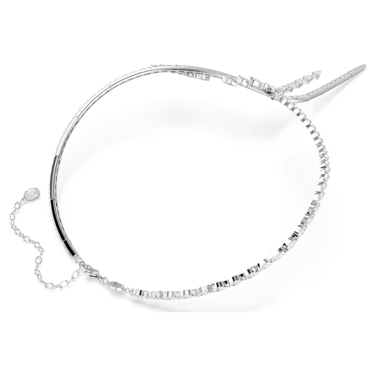 Mesmera Y necklace Mixed cuts, White, Rhodium plated